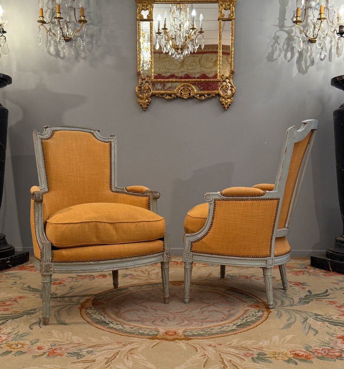 Pair Of Louis XVI Style Lacquered Wood Bergeres, Circa 1780-photo-3