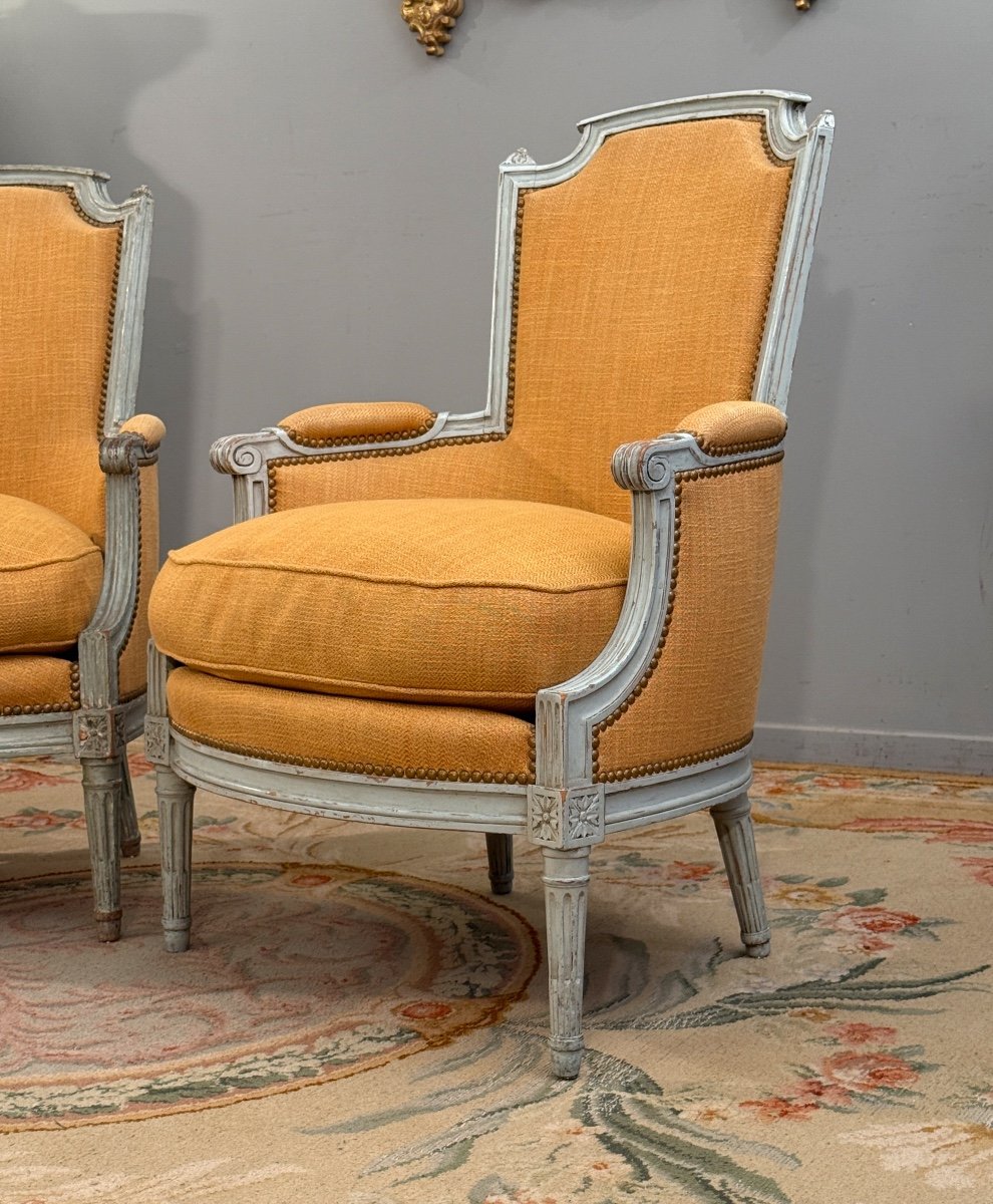 Pair Of Louis XVI Style Lacquered Wood Bergeres, Circa 1780-photo-5