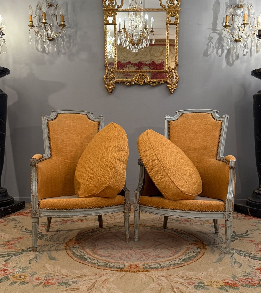 Pair Of Louis XVI Style Lacquered Wood Bergeres, Circa 1780-photo-6