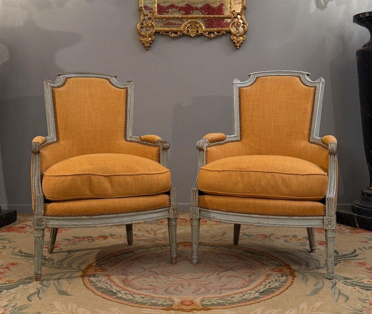 Pair Of Louis XVI Style Lacquered Wood Bergeres, Circa 1780-photo-7