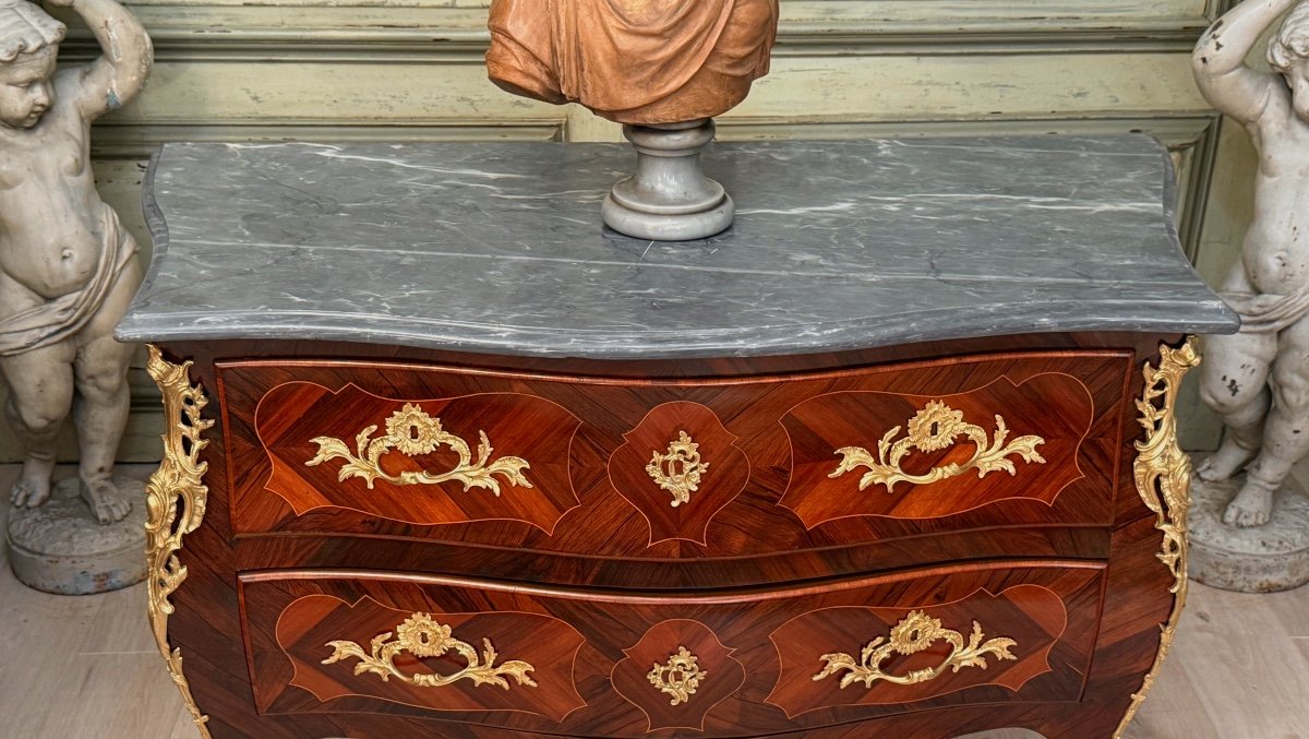 Commode Sauteuse En Marqueterie d'Epoque Louis XV Vers 1750-photo-1