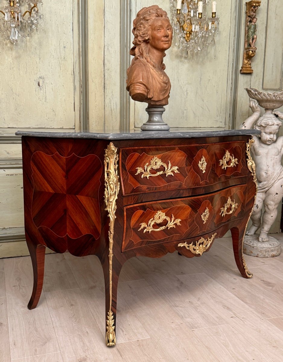 Commode Sauteuse En Marqueterie d'Epoque Louis XV Vers 1750-photo-2