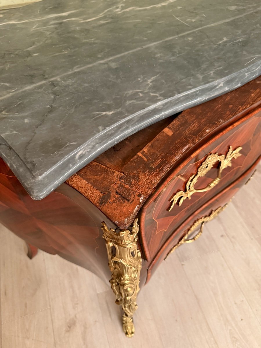 Commode Sauteuse En Marqueterie d'Epoque Louis XV Vers 1750-photo-3