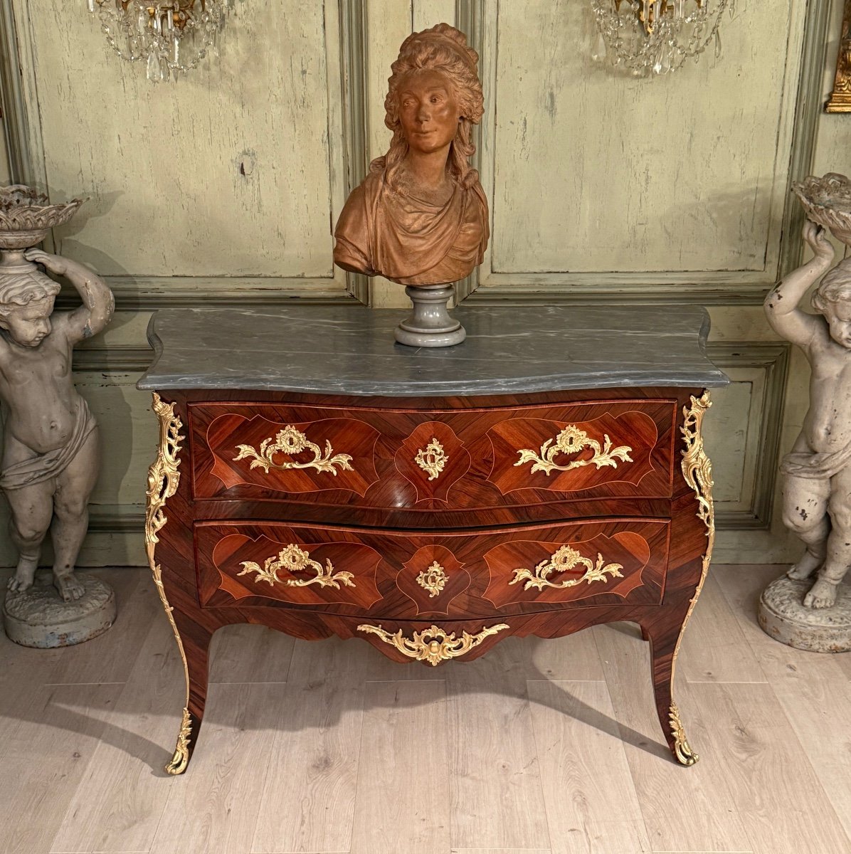 Commode Sauteuse En Marqueterie d'Epoque Louis XV Vers 1750-photo-5