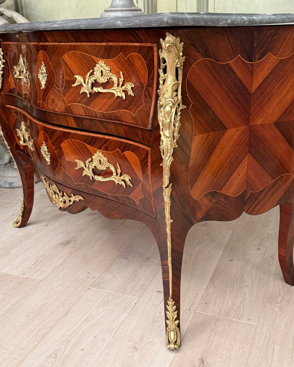 Commode Sauteuse En Marqueterie d'Epoque Louis XV Vers 1750-photo-6