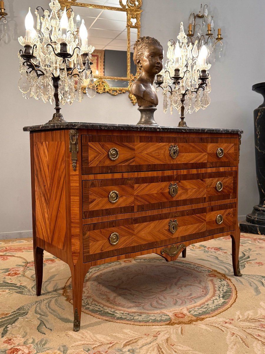 Pierre Roussel, Stamped Marquetry Chest Of Drawers From The Transition Period, Circa 1760