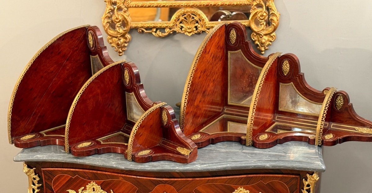 Paire d'Etagères d'Angle Acajou Moucheté de Style Louis XVI XIXème-photo-6