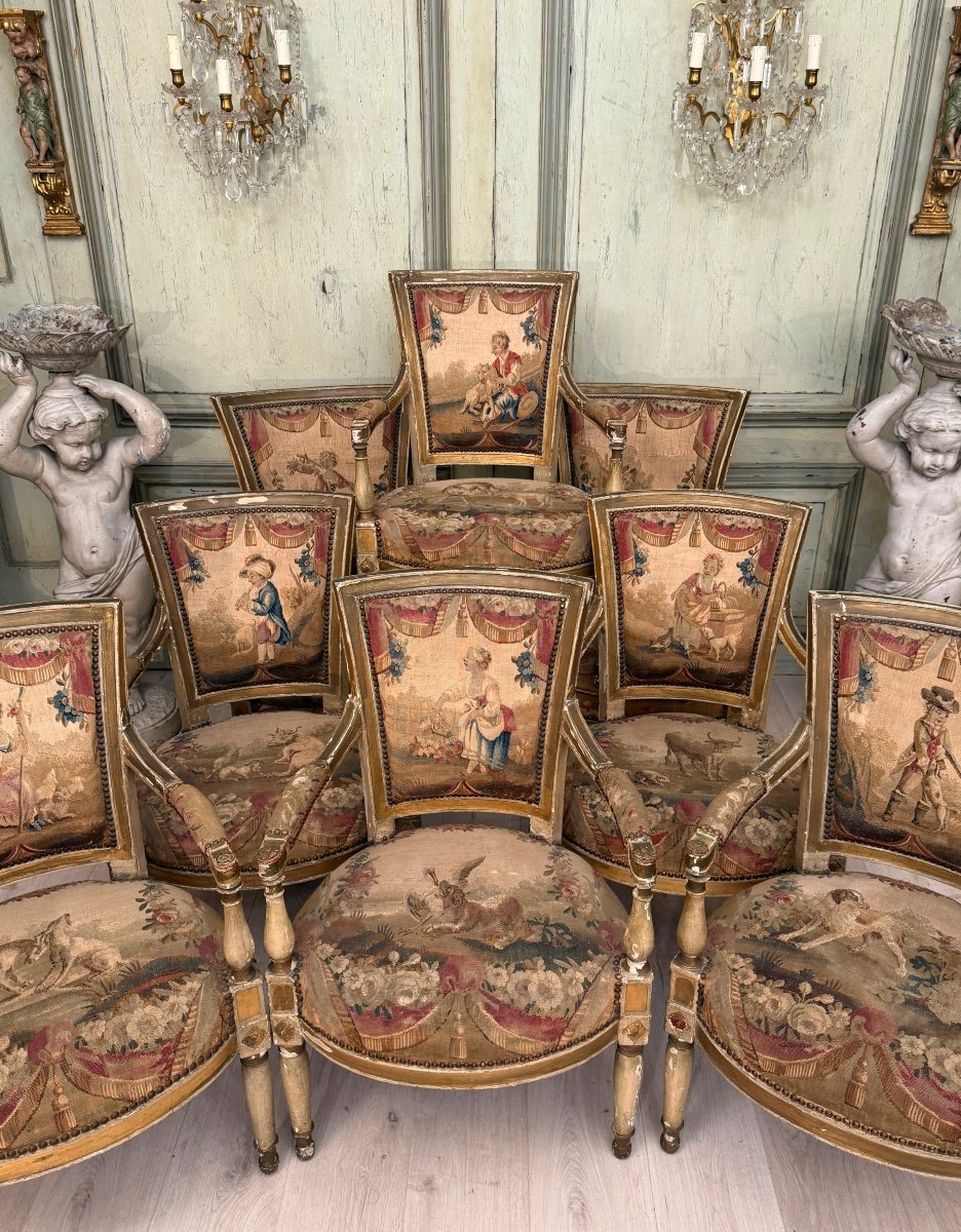 Mobilier De Château En Bois Laqué d'Epoque Directoire Vers 1790-photo-2