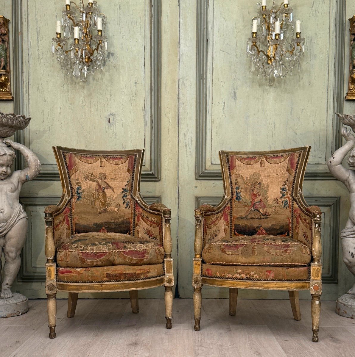 Mobilier De Château En Bois Laqué d'Epoque Directoire Vers 1790-photo-3