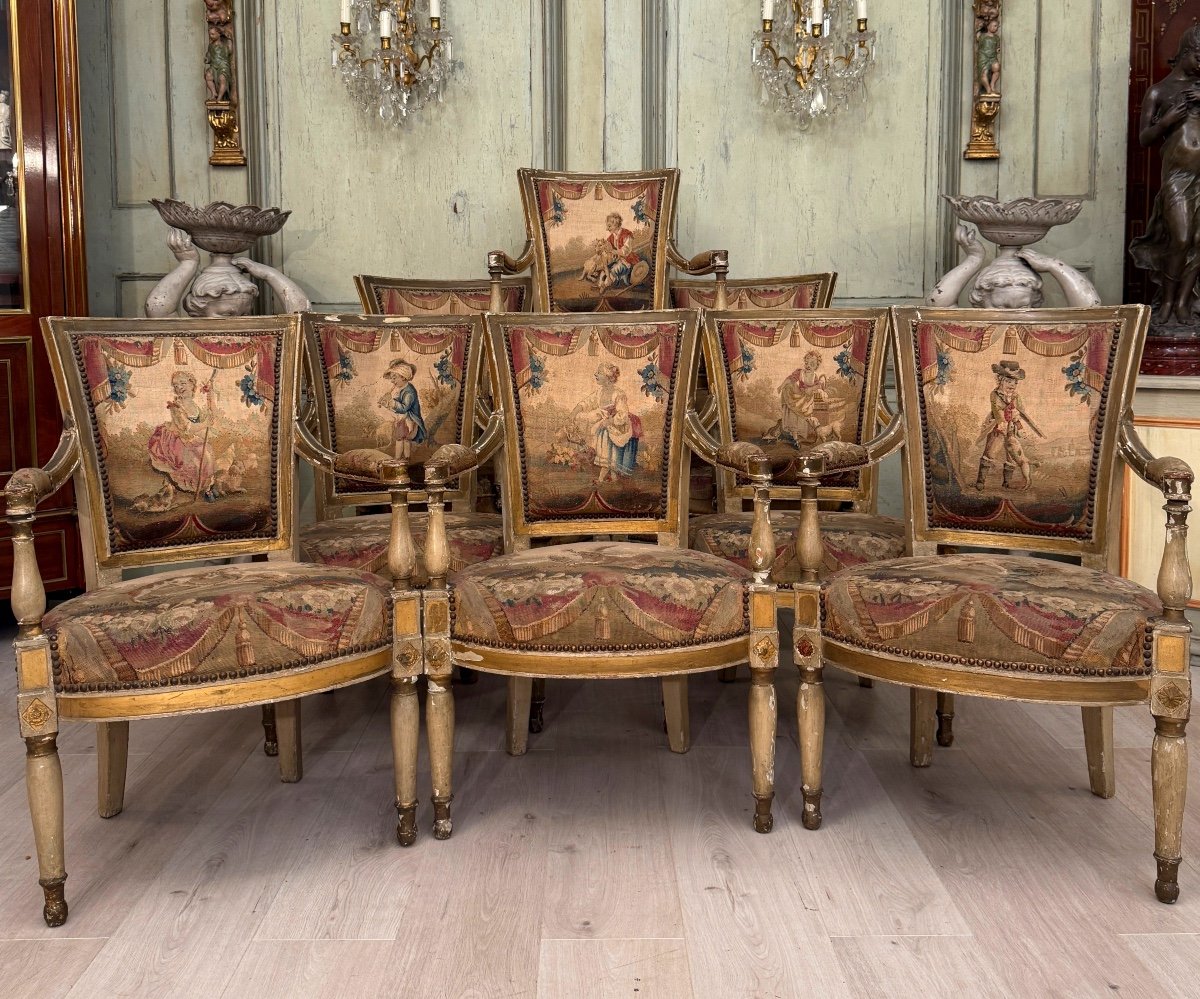 Mobilier De Château En Bois Laqué d'Epoque Directoire Vers 1790-photo-1