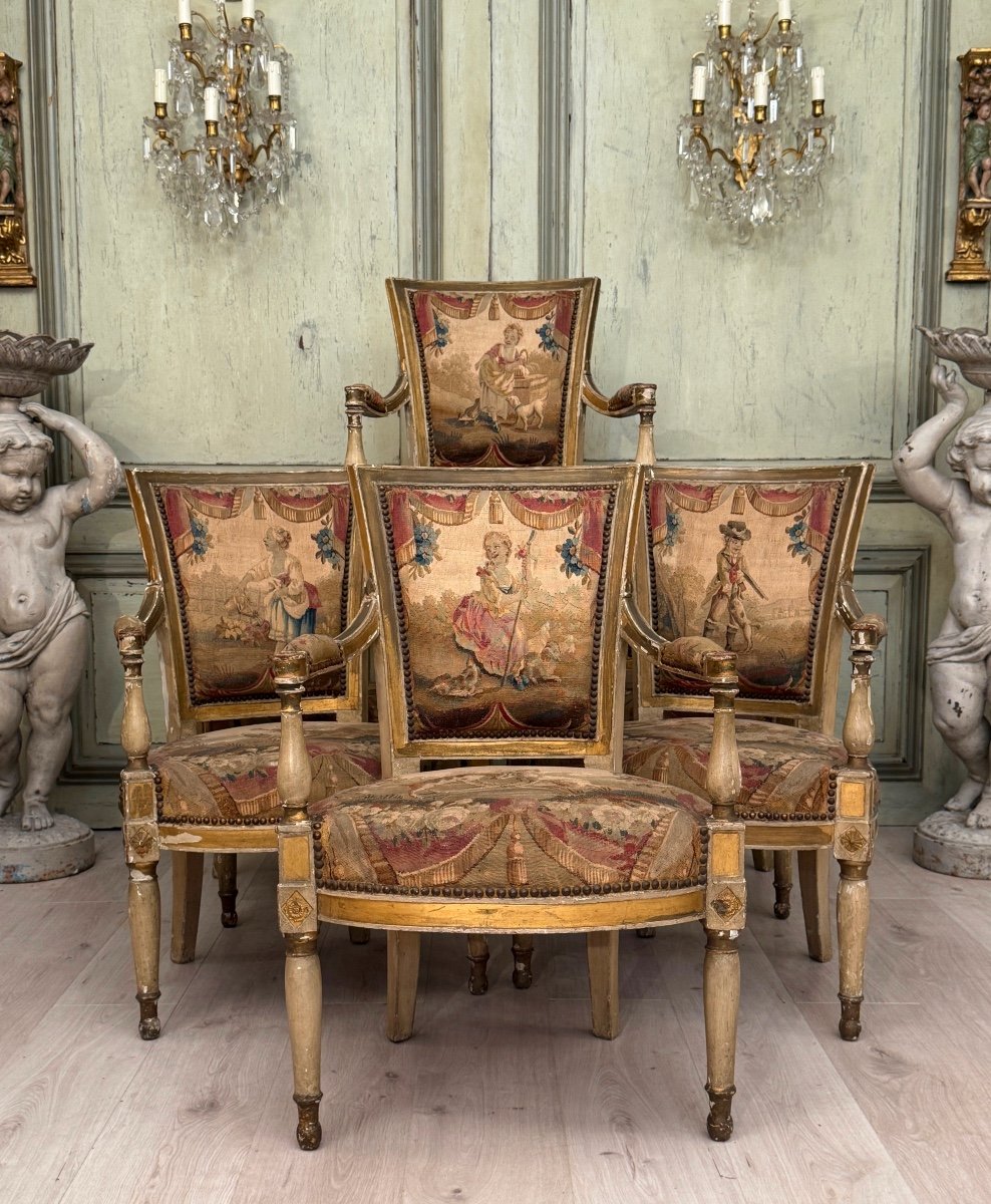 Mobilier De Château En Bois Laqué d'Epoque Directoire Vers 1790-photo-4