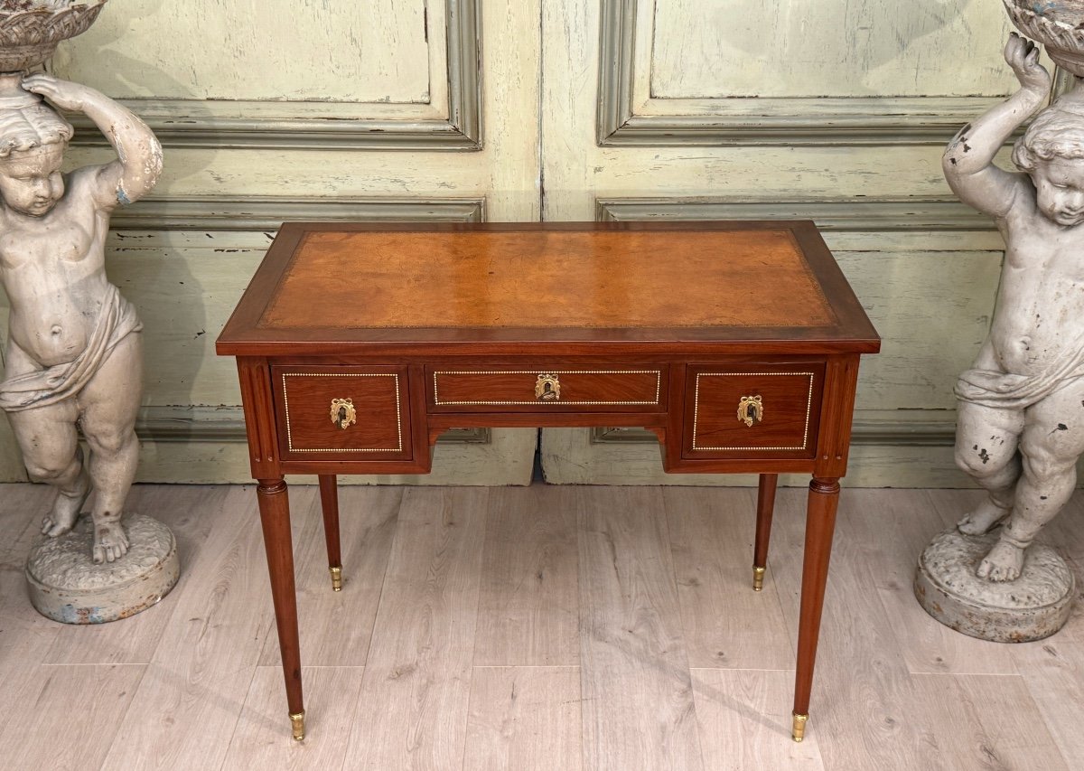 Leonard Boudin, Louis XVI Mahogany Bureau Plat Stamped Circa 1780-photo-2