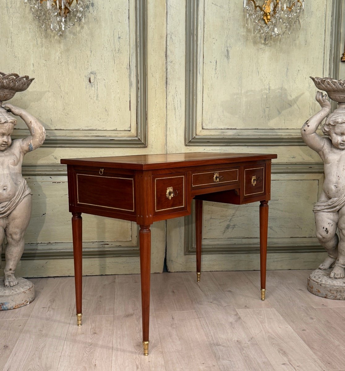 Leonard Boudin, Louis XVI Mahogany Bureau Plat Stamped Circa 1780-photo-3