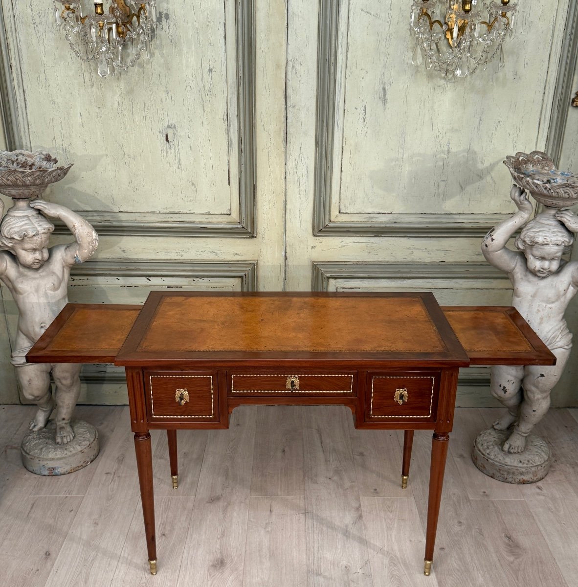 Leonard Boudin, Louis XVI Mahogany Bureau Plat Stamped Circa 1780-photo-4