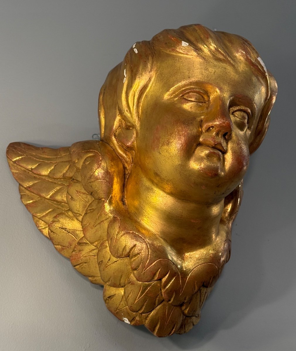 Cherub Putti In Golden Wood From The 18th Century-photo-2