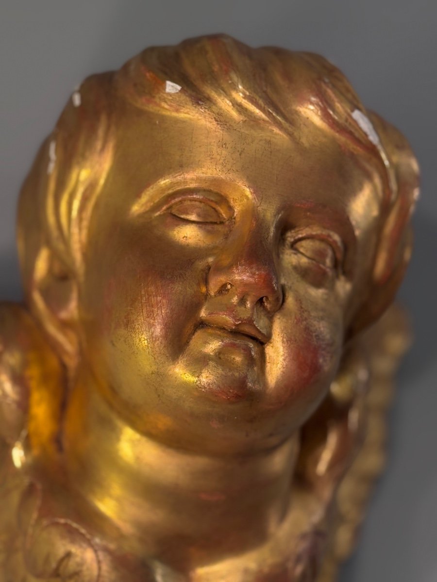 Cherub Putti In Golden Wood From The 18th Century-photo-3