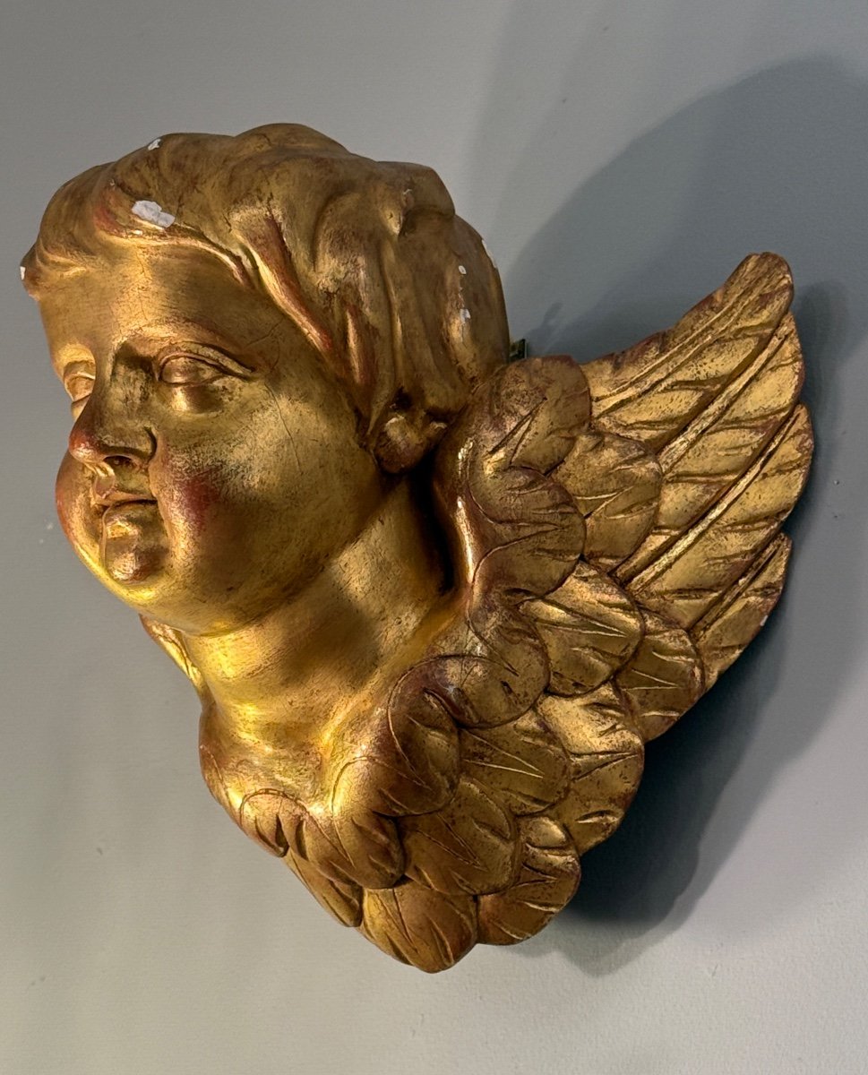 Cherub Putti In Golden Wood From The 18th Century-photo-4