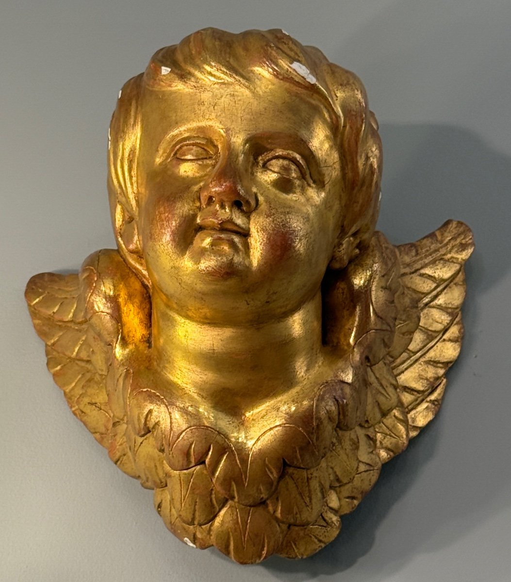 Cherub Putti In Golden Wood From The 18th Century-photo-2