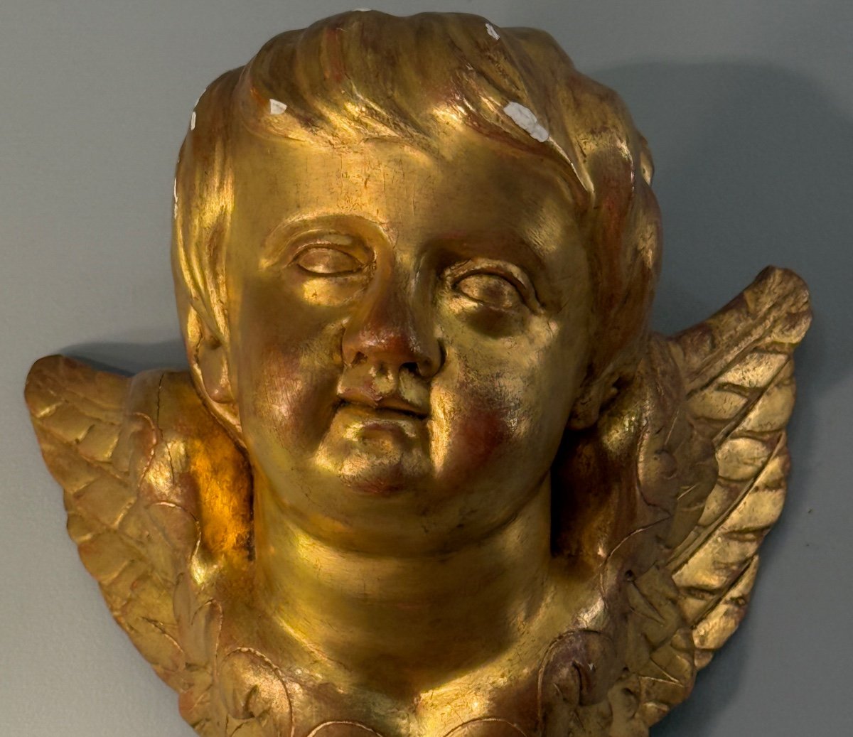 Cherub Putti In Golden Wood From The 18th Century-photo-3