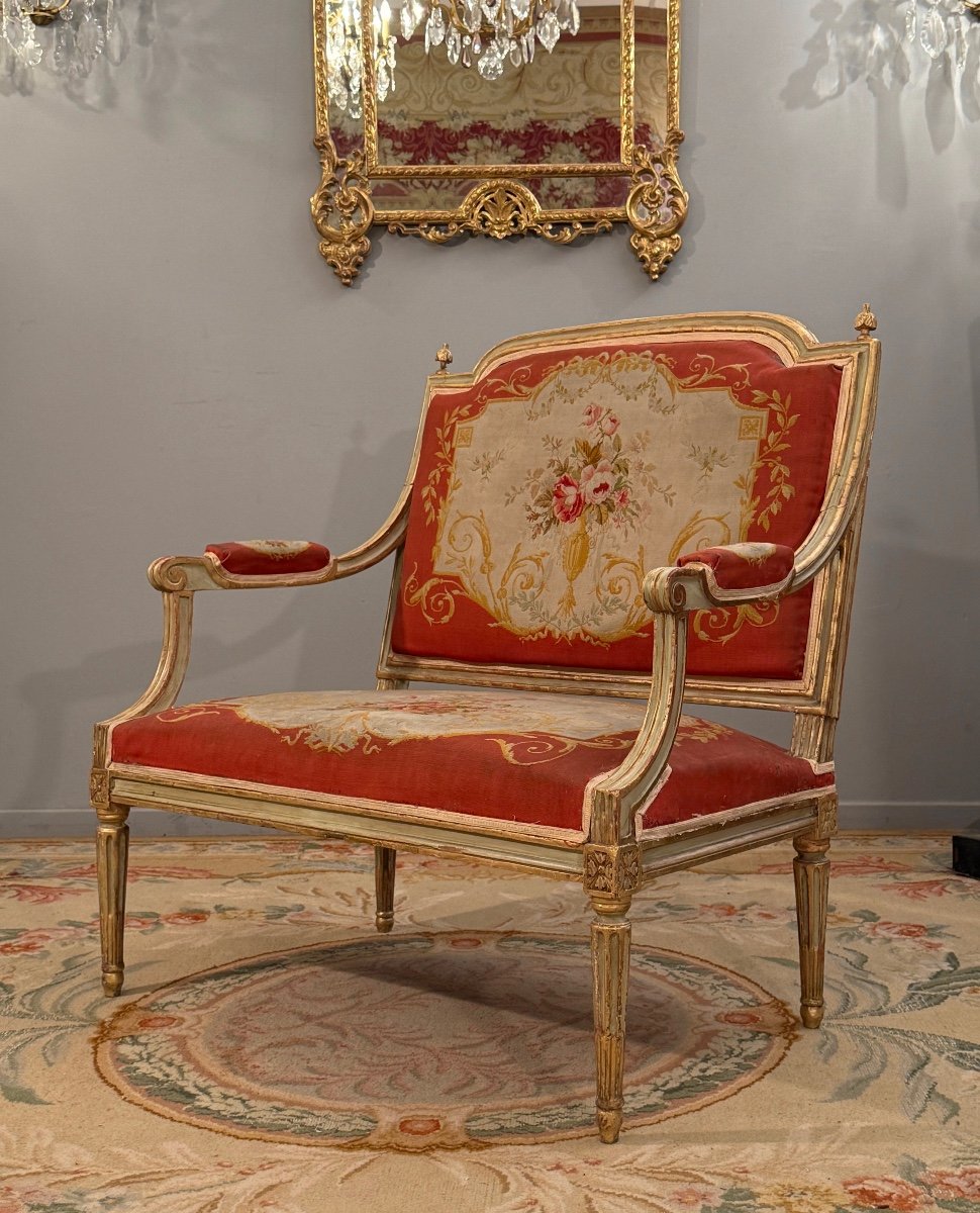 Lacquered Wood Marquise Stamped Louis XVI Period Chateau Furniture, Circa 1780-photo-3