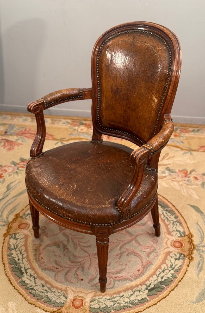 Fauteuil De Bureau En Acajou d'Epoque Louis XVI Vers 1780-photo-3