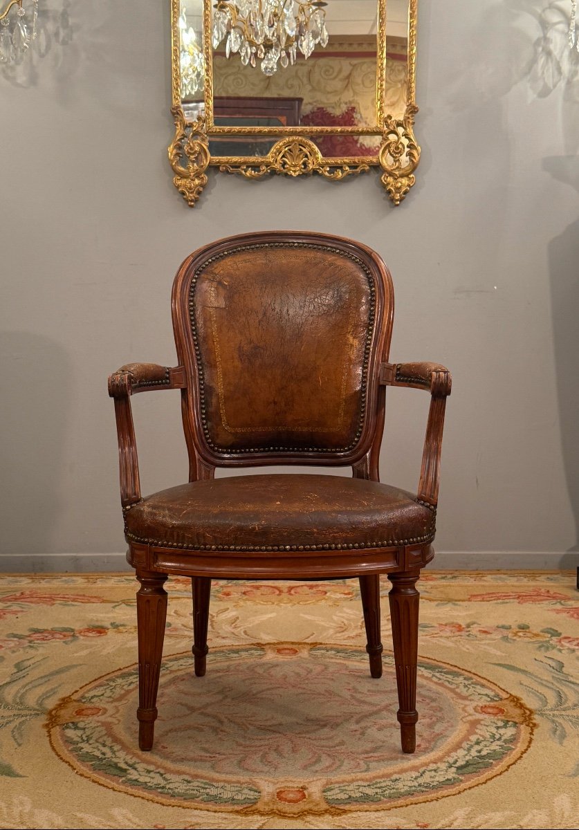 Fauteuil De Bureau En Acajou d'Epoque Louis XVI Vers 1780-photo-2