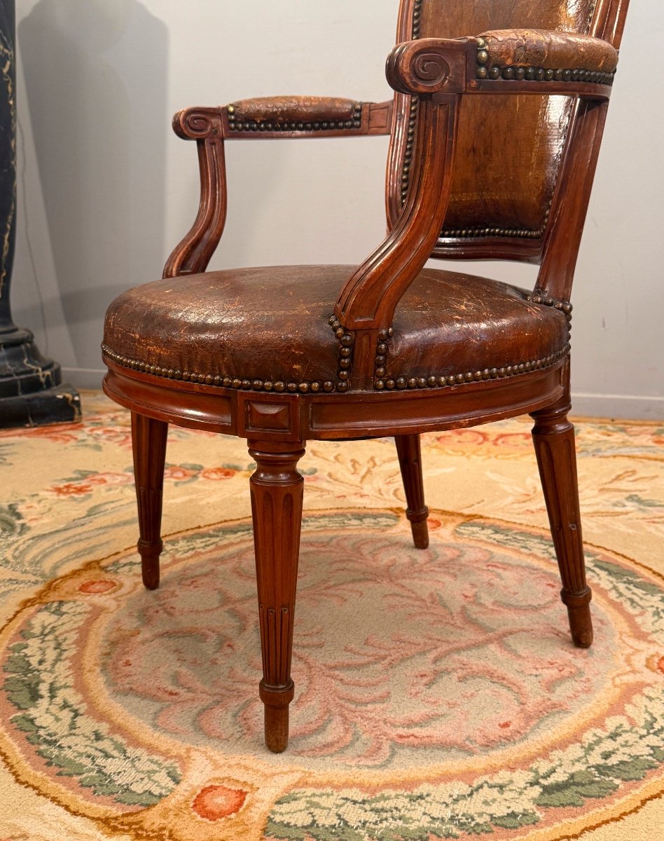 Fauteuil De Bureau En Acajou d'Epoque Louis XVI Vers 1780-photo-2