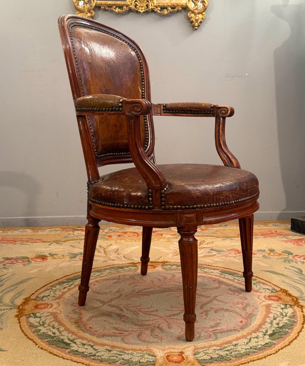 Fauteuil De Bureau En Acajou d'Epoque Louis XVI Vers 1780