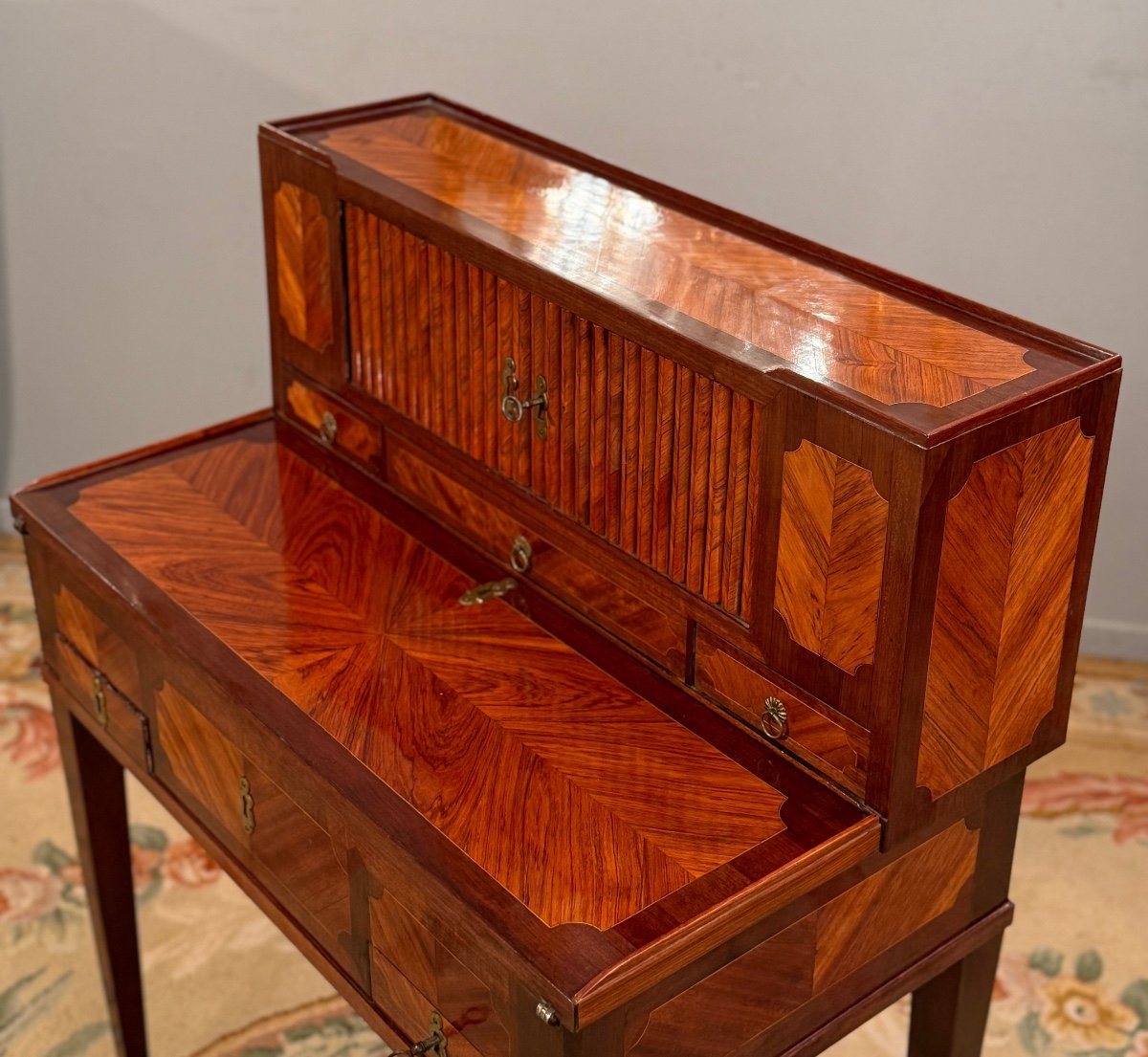 Small Louis XVI Marquetry Desk For Lady Bonheur Du Jour, Circa 1780-photo-2