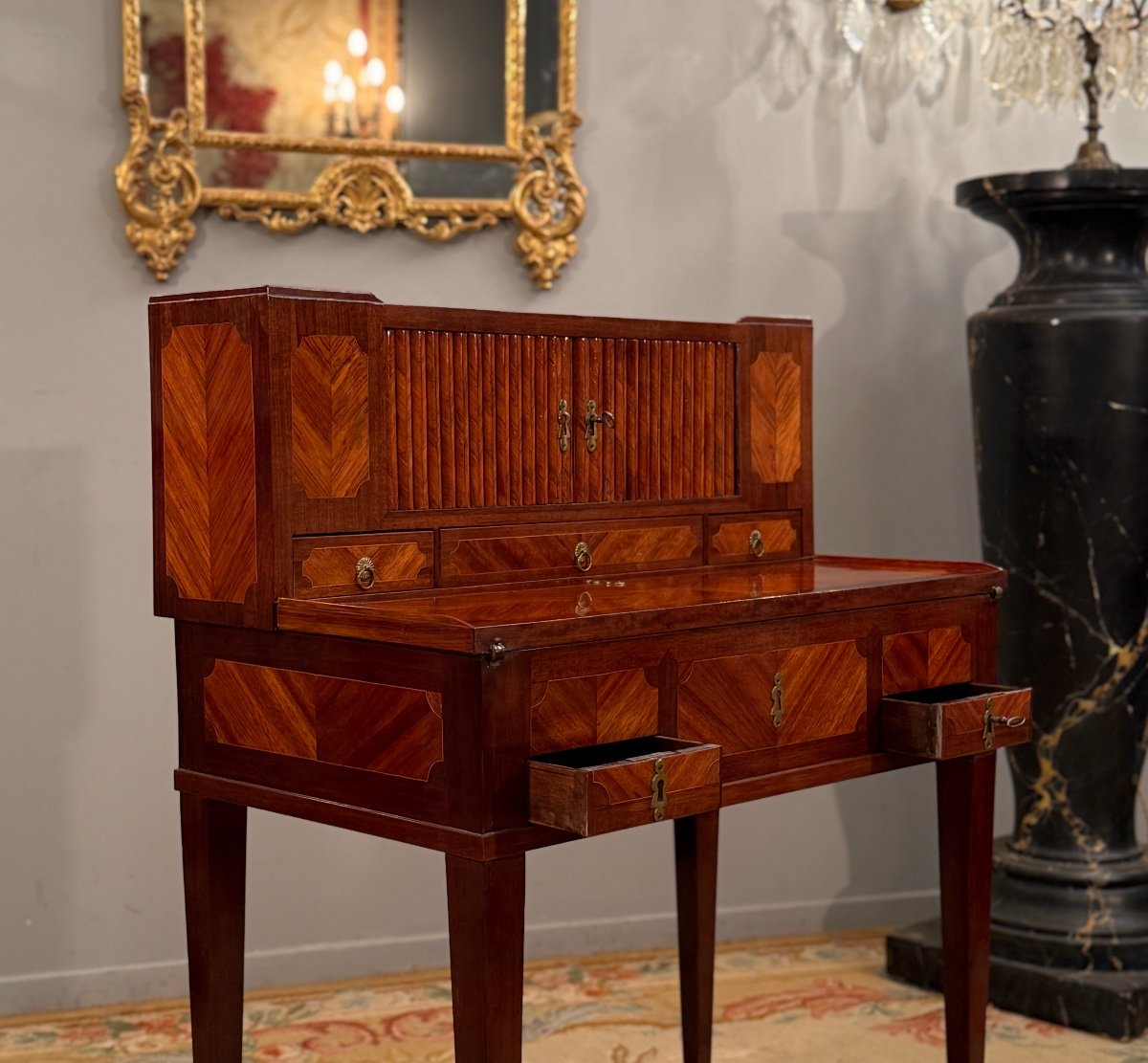 Small Louis XVI Marquetry Desk For Lady Bonheur Du Jour, Circa 1780-photo-3