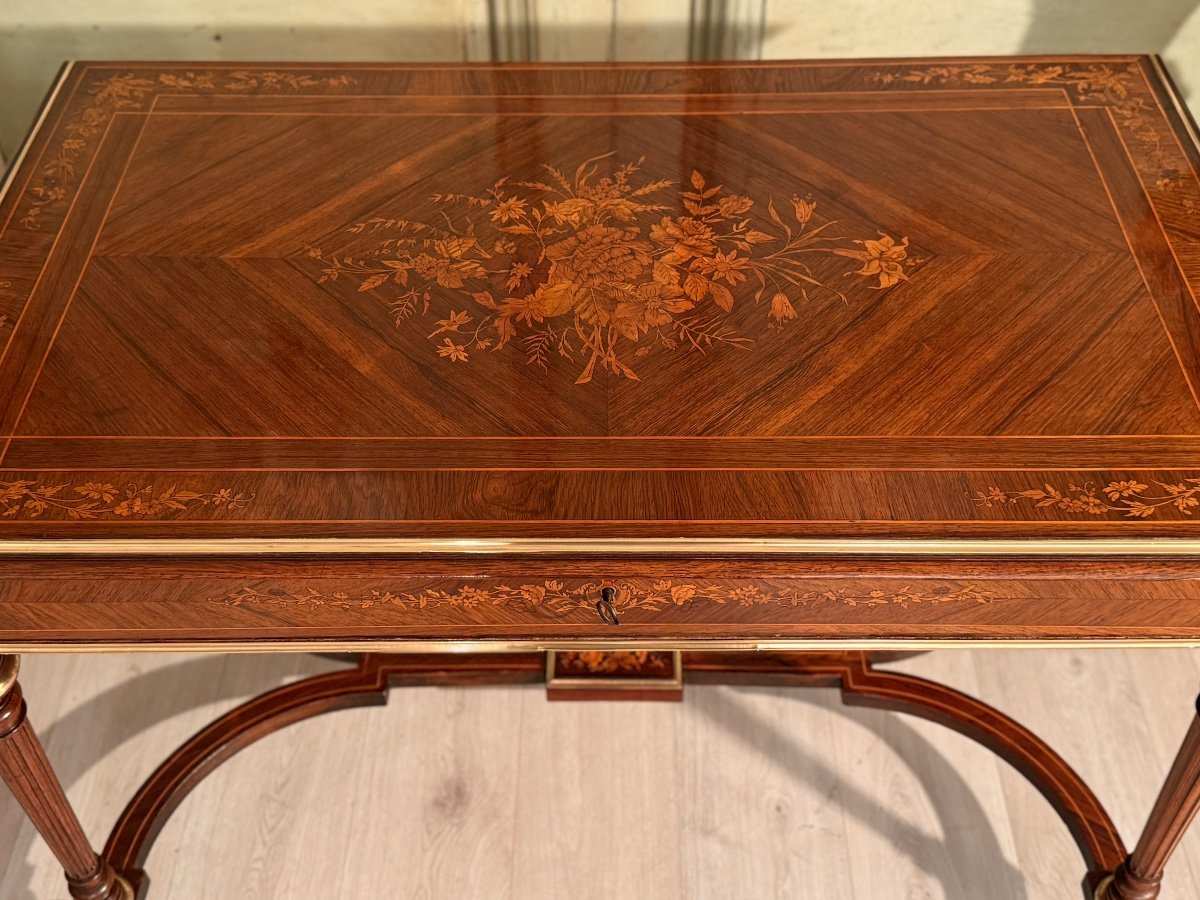 Table De Milieu En Marqueterie d'Epoque Napoleon III, Vers 1870-photo-7