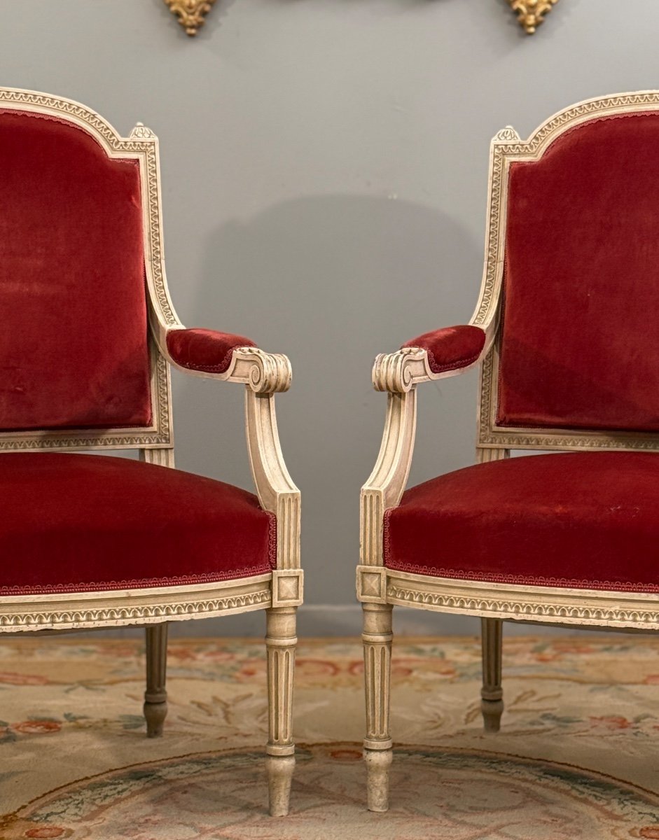 Paire De Fauteuils De Style Louis XVI Vers 1900-photo-1