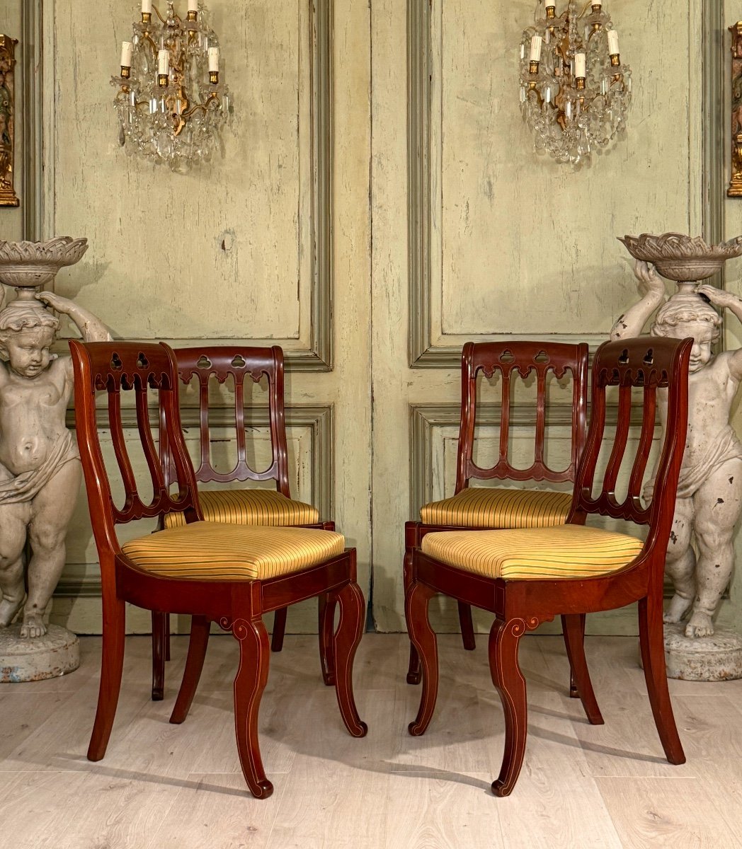 Set Of Four Charles X Period Mahogany Chairs Circa 1825-photo-4