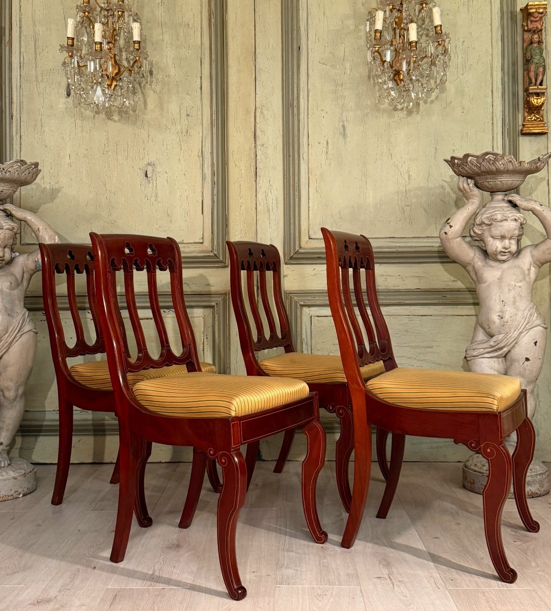 Set Of Four Charles X Period Mahogany Chairs Circa 1825-photo-3