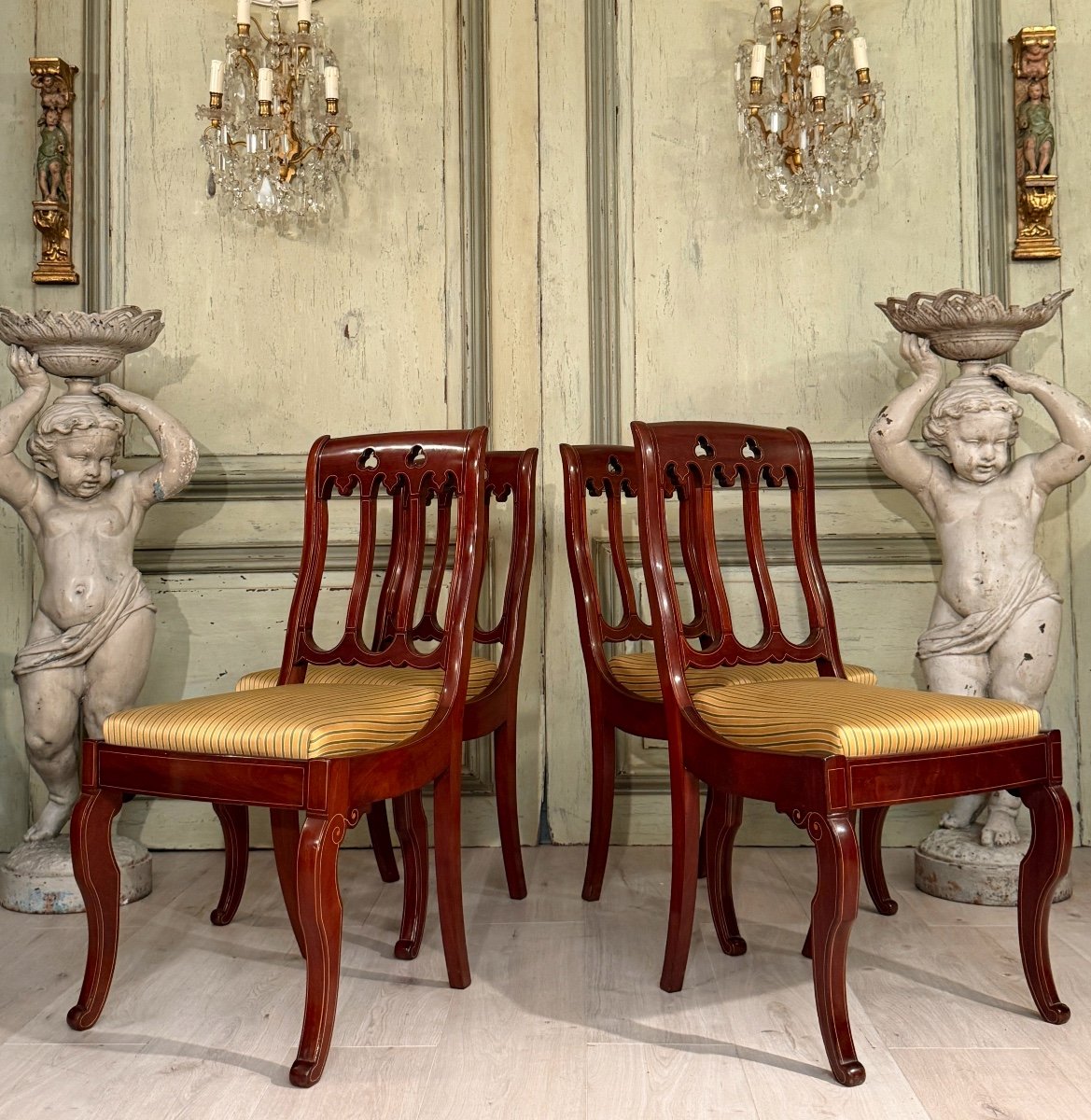 Set Of Four Charles X Period Mahogany Chairs Circa 1825-photo-5