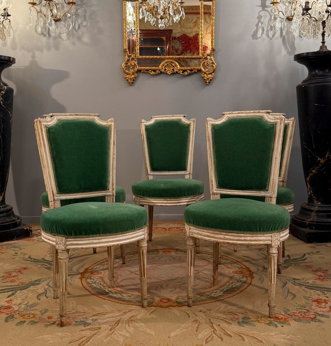 Paul François Jean, Suite De Cinq Chaises En Bois Laque Estampillée d'Epoque Louis XVI -photo-2