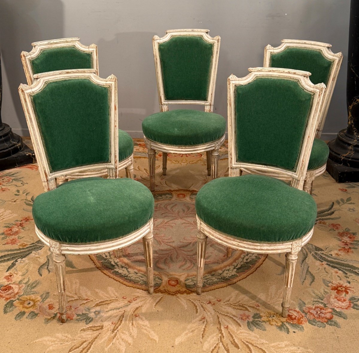 Paul François Jean, Suite De Cinq Chaises En Bois Laque Estampillée d'Epoque Louis XVI -photo-3