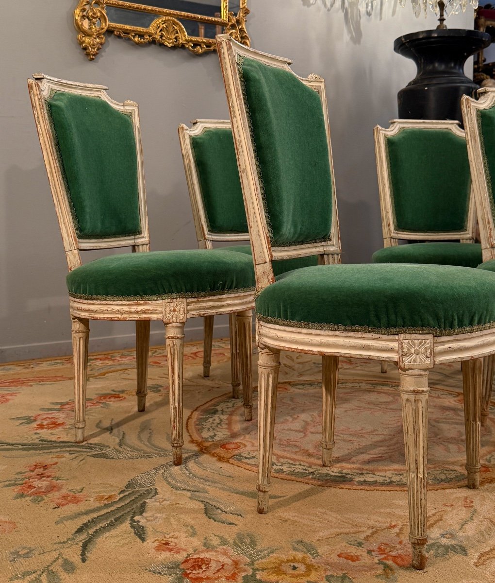 Paul François Jean, Suite De Cinq Chaises En Bois Laque Estampillée d'Epoque Louis XVI -photo-4