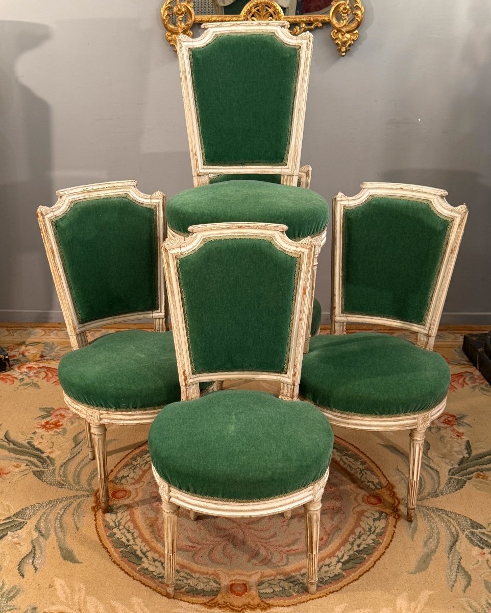 Paul François Jean, Suite De Cinq Chaises En Bois Laque Estampillée d'Epoque Louis XVI -photo-1