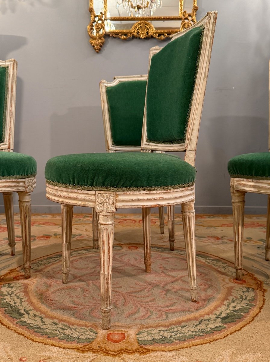 Paul François Jean, Suite De Cinq Chaises En Bois Laque Estampillée d'Epoque Louis XVI -photo-2