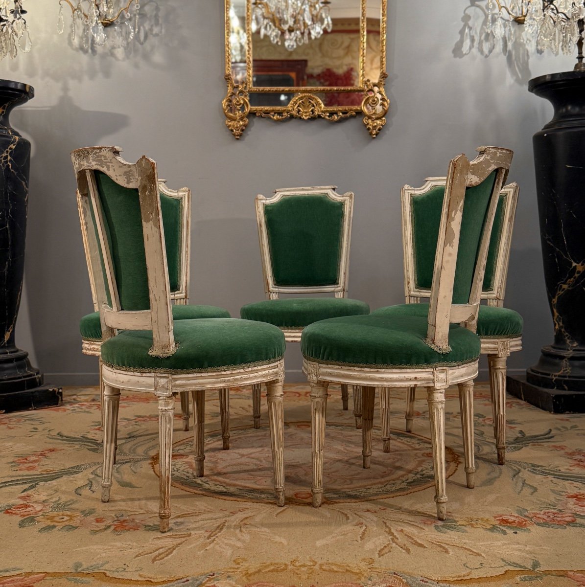 Paul François Jean, Suite De Cinq Chaises En Bois Laque Estampillée d'Epoque Louis XVI -photo-3