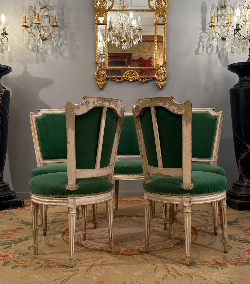 Paul François Jean, Suite De Cinq Chaises En Bois Laque Estampillée d'Epoque Louis XVI -photo-4