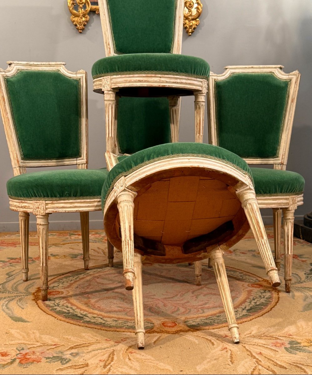 Paul François Jean, Suite De Cinq Chaises En Bois Laque Estampillée d'Epoque Louis XVI -photo-5