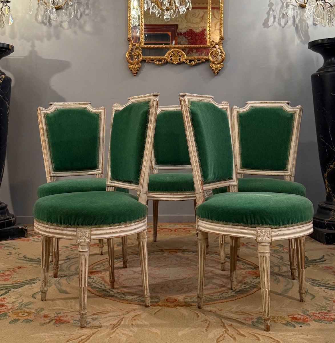 Paul François Jean, Suite De Cinq Chaises En Bois Laque Estampillée d'Epoque Louis XVI -photo-6