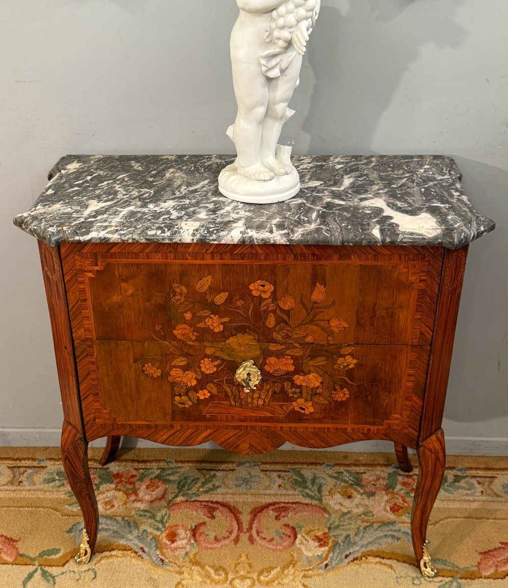 Transition Period Marquetry Chest Of Drawers Circa 1760-photo-3