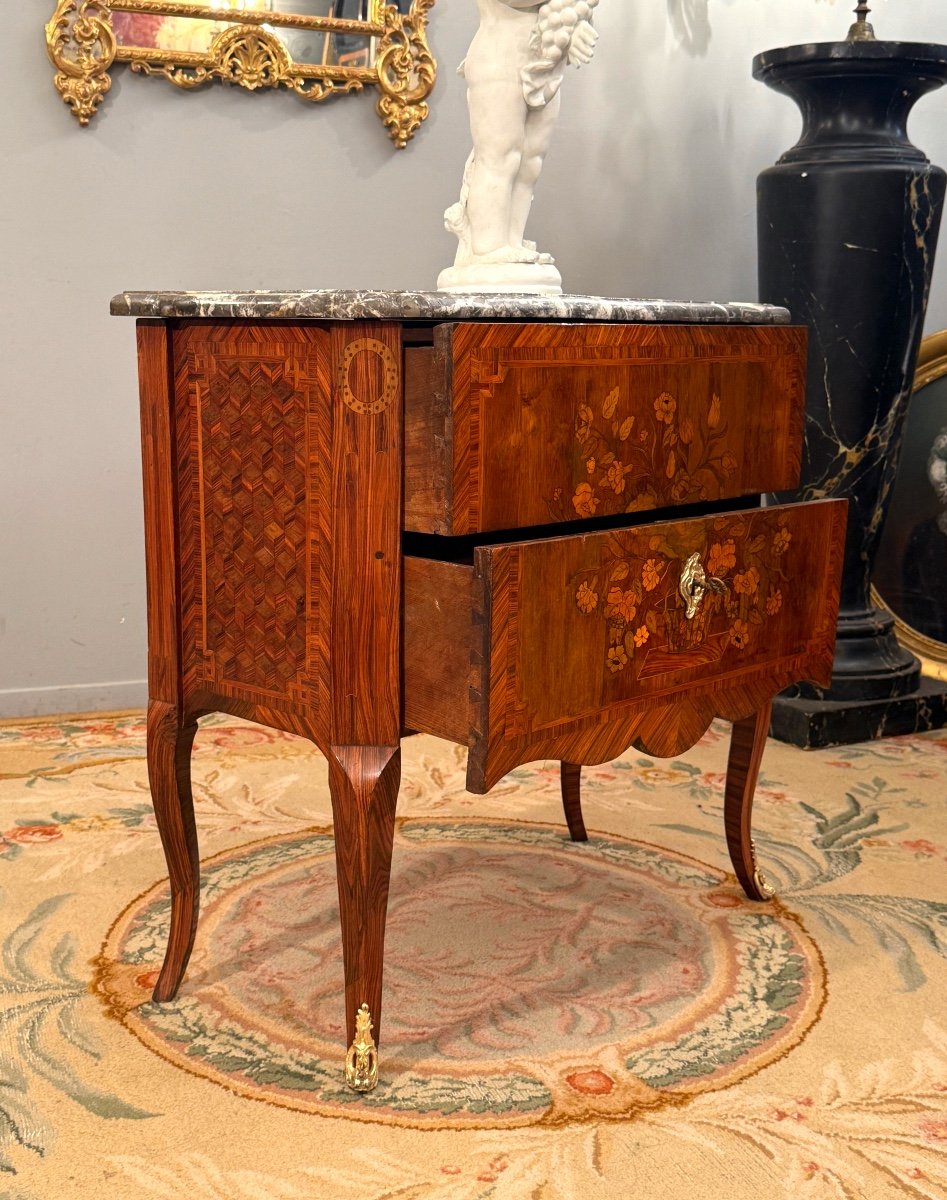 Transition Period Marquetry Chest Of Drawers Circa 1760-photo-2