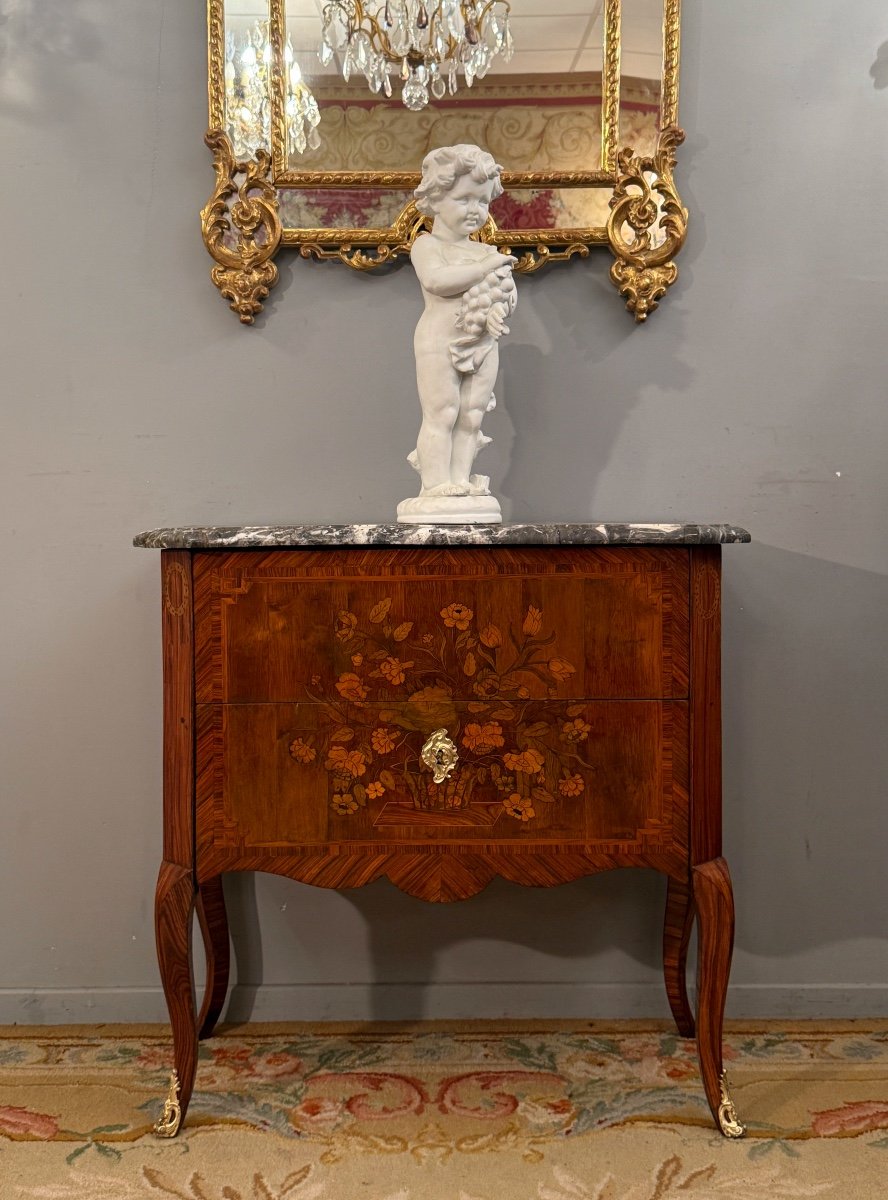 Transition Period Marquetry Chest Of Drawers Circa 1760-photo-4