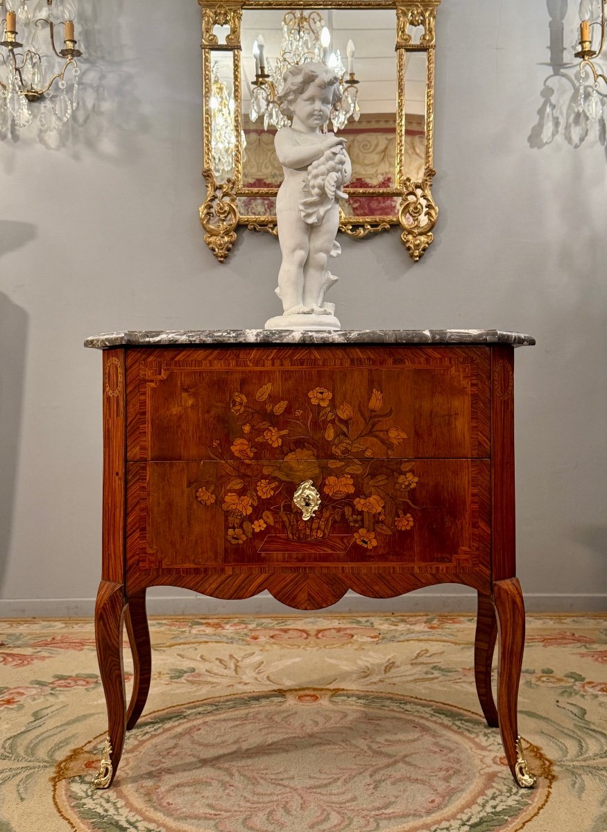 Transition Period Marquetry Chest Of Drawers Circa 1760