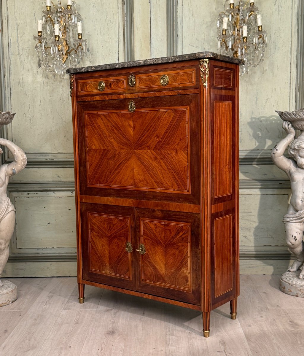 Louis XVI Period Marquetry Secretary Circa 1780-photo-4