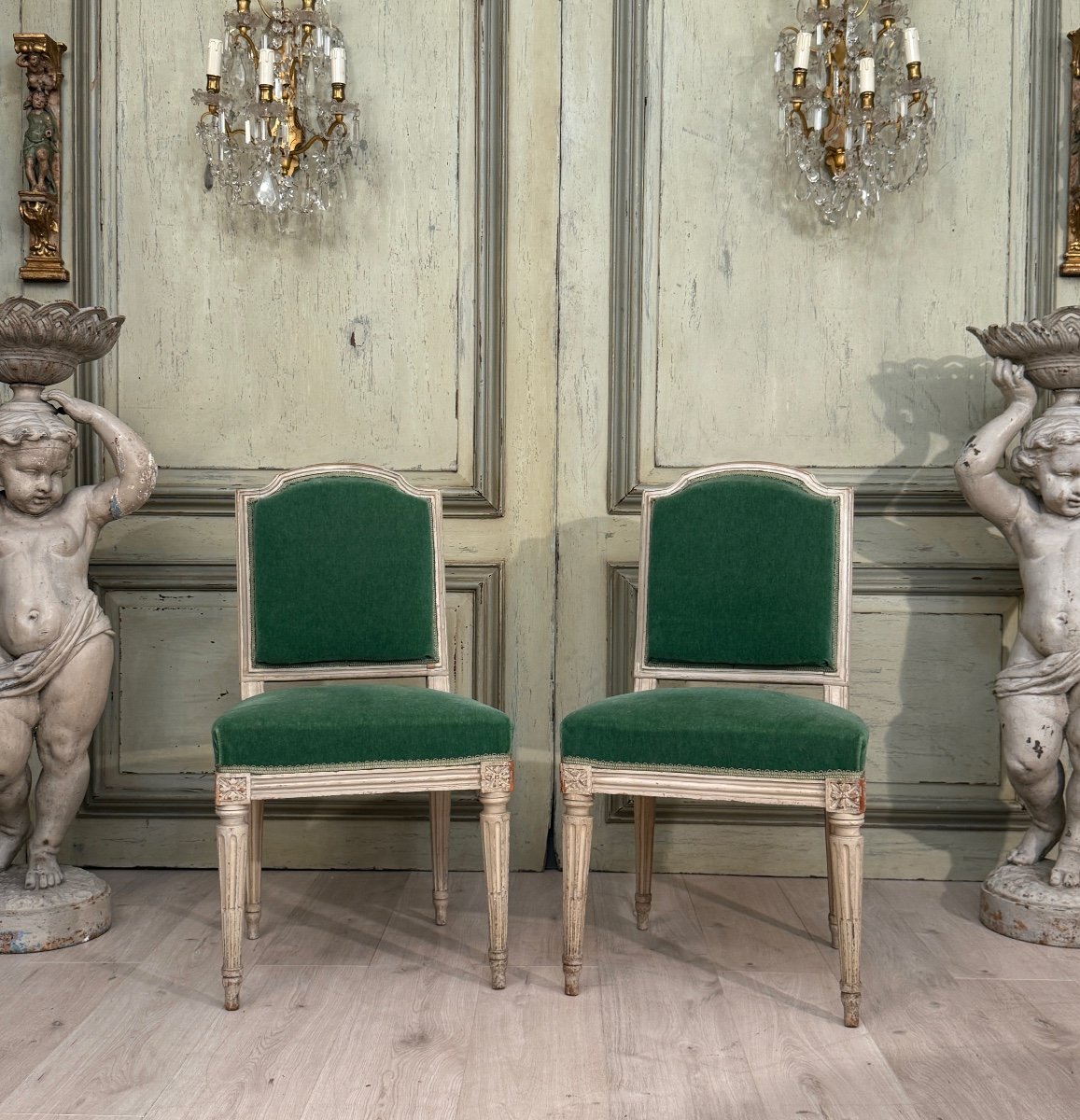 Brizard Sulpice, Paire De Chaises En Bois Laqué d'Epoque Louis XVI, Vers 1780-photo-2